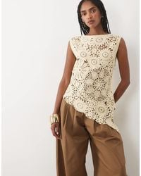 Mango - Cotton Rich Sleeveless Aysmmetric Crochet Top - Lyst