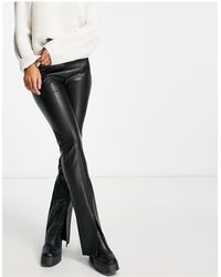 Stradivarius - Faux Leather Trousers With Split Front Detail - Lyst