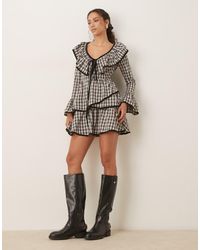 ASOS - V Neck Mini Smock Dress With Tie Bust And Contrast Velvet Trim - Lyst