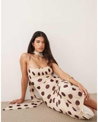 ASOS - Ruched Bust Polka Dot Printed Strappy Maxi Dress With Scarf Detail - Lyst