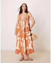 ASOS - Robe longue satinée en coton avec buste froncé - imprimé abstrait - Lyst