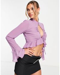 ASOS - Long Sleeve Blouse With Keyhole Front And Frill Hem - Lyst