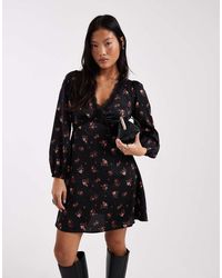 New Look Lace Long Sleeve Mini Skater Dress in Black | Lyst UK