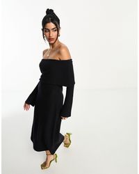 ASOS - Superzachte Midi Bardot-jurk Met Uitlopende Mouwen - Lyst