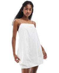 Monki - Cotton Poplin Mini Dress With Tie Straps - Lyst