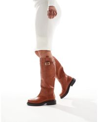 Asos Design Wide Fit - Callie Smart Flat Riding Knee Boots - Lyst