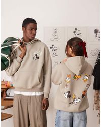ASOS - Sudadera Color Piedra Oscuro Extragrande Con Capucha Y Estampados Gráfico De Mickey Y Sus Amigos De Disney De -Gris - Lyst