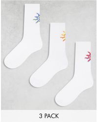 ASOS - Confezione da 3 paia di calzini sportivi bianchi con soli ricamati - Lyst