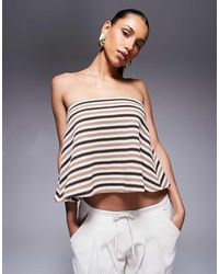 ASOS - Top A Rayas Marrones De Corte Trapecio Holgado Con Escote Palabra De Honor De Punto De (Parte De Un Conjunto)-Marrón - Lyst