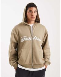 ASOS - Relaxed Zip Through Hoodie With Embroidery Print - Lyst