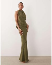 ASOS Asos Design Tall Peplum Pencil Midi Dress With Tuck Detail in Green