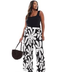 Vero Moda - Broek Van Plissé Met Hoge Taille, Wijde Pijpen En Print - Lyst