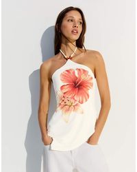 Bershka - Halter Neck Print Top - Lyst