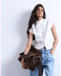 TOPSHOP - Chaleco Blanco Con Mangas De Casquillo De Punto Compacto De - Lyst