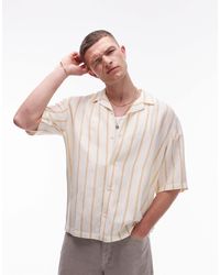 TOPMAN - Chemise manches courtes en lin mélangé rayé - taupe - Lyst