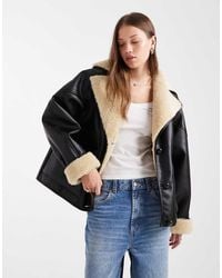 Miss Selfridge - Faux Leather And Faux Fur Oversized Jacket - Lyst
