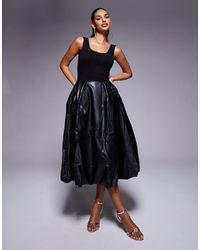 Amy Lynn - Alexa Scoop Back Puffball Midi Dress With Pu Skirt - Lyst