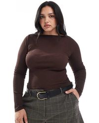 ASOS - Asos Design Curve Textured Mesh Slash Neck Long Sleeve Top - Lyst