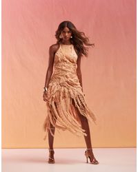 ASOS - Lace Trim Racer Mini Dress With Ruffle Disheveled Hem - Lyst