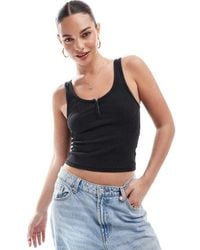 Pull&Bear - Canotta A Coste Nera Con Bottoni - Lyst