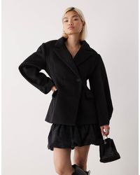 Lioness - Heart Shaped Wool Touch Double Breasted Cinched Waist Barrel Sleeve Coat - Lyst