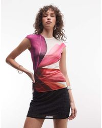 AFRM - Nina Printed Mesh Cap Sleeve Crewneck Tee - Lyst
