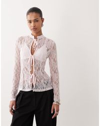 ASOS - Lace Up Front Lace Long Sleeve Top - Lyst