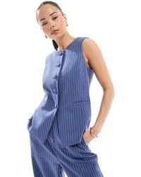 New Look - Chaleco De Traje Azul A Rayas De Tejido Efecto Denim De (Parte De Un Conjunto) - Lyst