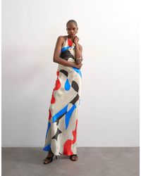 TOPSHOP - Hoogsluitende Satijnen Maxi Jurk Met Gedrapeerde Hoge Hals - Lyst