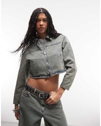 Liquor N Poker - Boxy Double Zip Cropped Denim Jacket Co-Ord - Lyst
