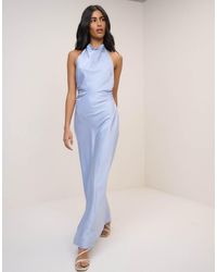 Nobody's Child - Devin Satin Cowl Halter Neck Open Back Maxi Dress - Lyst