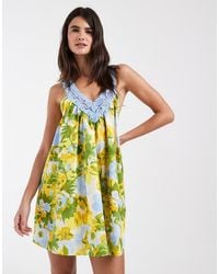 ASOS - V Neck Smock Poplin Mini Sundress With Lace Overlay - Lyst