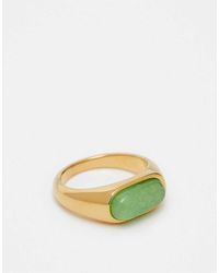 ASOS - Ring Van Roestvrij Staal Met Groene Echte Halfedelsteen - Lyst