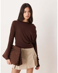 ASOS - Long Sleeve Knit Look Fallen Shoulder Top - Lyst