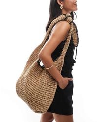 New Look - Stripe Slouch Raffia Tote Bag - Lyst