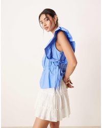 Y.A.S - Ruffle Sleeve Tie Waist Detail Poplin Top - Lyst