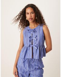 Gina Tricot - Top Azul A Rayas Sin Mangas Con Lazos Delanteros De (Parte De Un Conjunto) - Lyst
