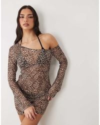 GOOD AMERICAN - Print Mesh Asymmetric Long Sleeve Mini Dress - Lyst
