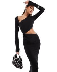 ASOS - Asymmetric Neckline Twist Detail Midi Dress With Cut Out - Lyst
