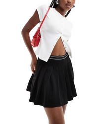 ASOS - Pleated Twill Mini Skirt With Elastic Waist Detail - Lyst