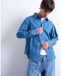 TOPMAN - Camisa Vaquera De Manga Larga Y Corte Estándar Con De -Azul - Lyst