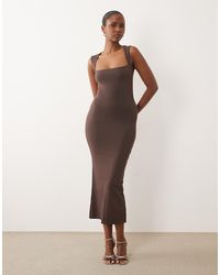 Oh Polly - Modal Square Neck Slinky Midi Dress - Lyst