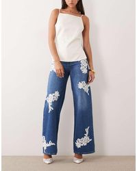 ASOS - Lace Applique Wide Leg Jeans - Lyst