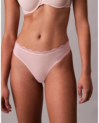 Calvin Klein - Microfibre Stretch Thong With Lace Trim - Lyst
