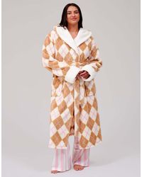 Loungeable - Argyle Cosy Borg Fleece Midi Hooded Dressing Gown - Lyst