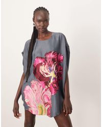 ARRANGE - Distorted Floral Embroidered Cocoon Mini Dress - Lyst