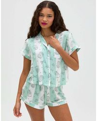 Boux Avenue - Coffee Striped Modal Short Pyjama Set With Revere Top - Lyst