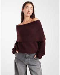 Miss Selfridge - Geribbelde Bardot-Top Met Brede Omslag - Lyst
