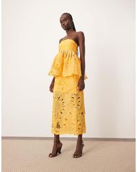 ARRANGE - Falda Midi Naranja De Corte Recto Con Bordado Cornely Floral De (Parte De Un Conjunto) - Lyst