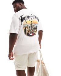 Tommy Hilfiger - Camiseta blanco hueso holgada con estampado - Lyst